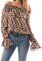 Bluza Dama Erika cu umerii goi Model cu buline Volane Poliester Multicolora Universala 