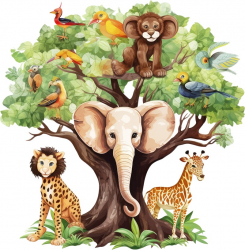 Sticker decorativ Copacul cu Animale Maro 61 cm 8218ST-1 