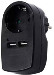 Adaptor Priza 16A cu 2xUSB Negru 3680W 