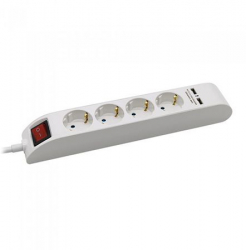 Prelungitor 4 Cai Cu Intrerupator Si 2 Porturi USB