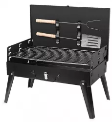Gratar De Gradina Pentru Carbuni SIKS Din Metal Portabil Ustensile Incluse Picioare Pliabile 44 X 27 X 22 Cm Negru 