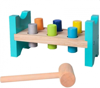 Jucarie Onteractiva din lemn Banc de Lucru si Ciocan 6 piese multicolor 