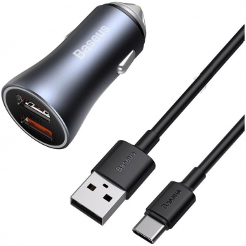 Incarcator Auto Baseus Golden Contactor Pro Dual 2x USB Quick Charger Cablu Baseus USB la USB Type Dark Gray 