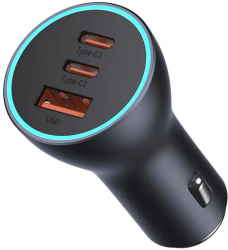 Incarcator auto Baseus Golden Contactor Pro USB si 2x USB-C Quick Charge 65W LED Gri inchis 