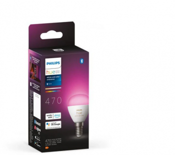 Bec LED RGB inteligent Philips Hue P45 Bluetooth E14 5.1W 470 lm lumina alba si color 2000-6500K 