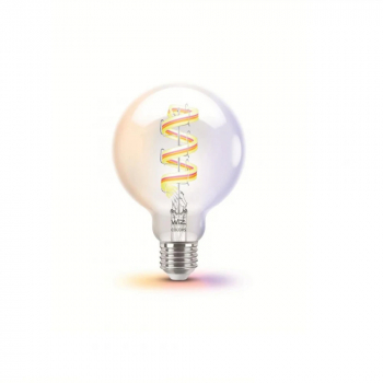 Bec LED RGB inteligent WiZ Connected Filament Clear G95 Wi-Fi E27 6.3W 40W 470 lm lumina alba si color 2200-6500K compatibil Google 