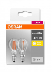 2 Becuri LED Osram Base Classic P E14 4W 40W 470 lm lumina calda 2700K cu filament 