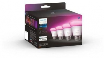 4 Becuri LED RGB inteligente Philips Hue A60 Bluetooth E27 6.5W 60W 806 lm lumina alba si color 2200-6500K 