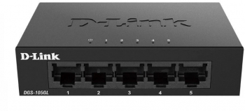 D-Link Switch DGS-105GL 5 porturi Gigabit Capacity 10Gbps desktop faramanagement metal negru fara ventilator D-Link Green. 