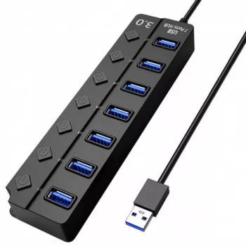 Hub USB cu 7 porturi Techstar® HUBA2402 1 x USB 3.0 6 x USB 2.0 indicator LED pentru putere comutator ind 
