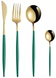 Set Tacamuri SIKS 24 Piese Stil Portughez Otel Inoxidabil Verde/Auriu