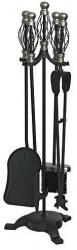 Set accesorii semineu suport cu 4 piese nichelate 66 cm  