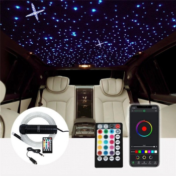 Kit Fibra Optica Plafon Instelat auto RGBW 650 Fire 3M 0.75mm cu aplicatie pe telefon si telecomanda 