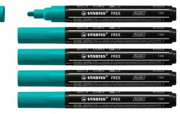 Marker acrilic Stabilo Acrylic varf glont T300 2-3mm pachet de 5 albastru-verde 