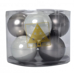 Set 8 globuri de Craciun din sticla 8 cm Argintiu Argintiu Mat Alb 807739 