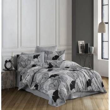 Lenjerie pat dublu Ginkgo Studio Casa Polycotton Cearceaf pilota 180 x 200 cm Cearceaf pat 200 x 220 cm 2 fete de perna 50 x 70 cm Gri 