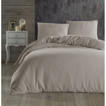 Lenjerie pat dublu Krep Jacquard Beige Studio Casa 100 Bumbac ranforce Jacquard creponat Cearceaf pilota 200 x 220 cm Cearceaf pat 240 x 