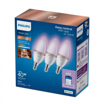 3 Becuri LED RGB inteligente Philips Candle C37 Wi-Fi Bluetooth E14 4.9W 40W 470 lm lumina alba si color 2200-6500K 