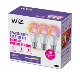 3 Becuri LED RGB inteligente WiZ Connected Colors A60 Wi-Fi E27 8.8W 60W 806 lm lumina alba si color 2700-6500K compatibil Google