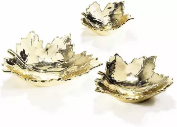 Set 3 boluri decorative ceramica aurie 22x23.5x7 cm 18.5x19x6 cm 13x13x5 cm 