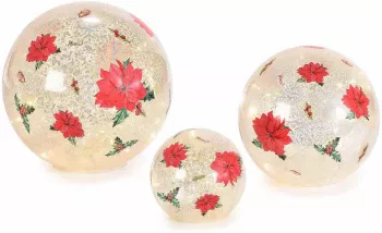 Set 3 sfere decorative Craciun sticla cu led 17.5x17 cm 14.5x14 cm 9.5x9 cm 