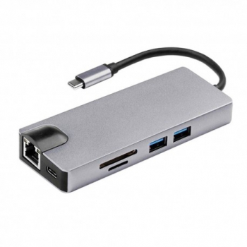 Adaptor Hub Multifunctional 8 In 1 Techstar® SFB8IN1 HDMI 4K VGA 1080P USB-C 2 X USB 3.0 LAN RJ45 Ethern 