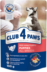 Hrana umeda completa Club 4 Paws Premium pentru catei- Curcan in sos 24x100g 