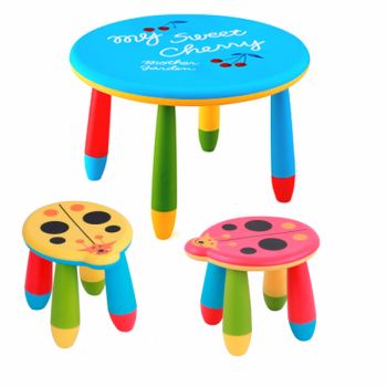 Set mobila copii masa rotunda SLANTE 70 cm culoare albastra cu 2 scaune Kalinca culoare galbena rosie 