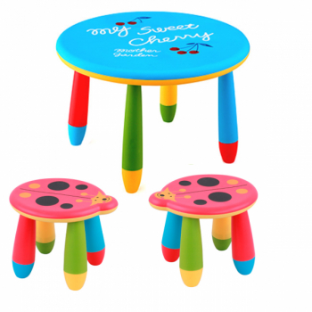 Set mobila copii masa rotunda SLANTE 70 cm culoare albastra cu 2 scaune Kalinca culoare rosie 