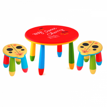 Set mobila copii masa rotunda SLANTE 70 cm culoare rosie cu 2 scaune Kalinca culoare galbena 