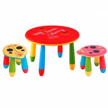 Set mobila copii masa rotunda SLANTE 70 cm culoare rosie cu 2 scaune Kalinca culoare galbena rosie 