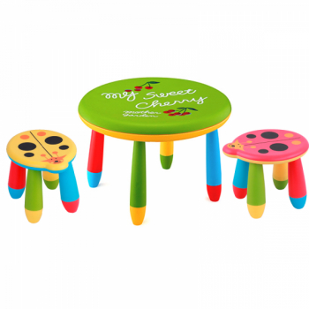 Set mobila copii masa rotunda SLANTE 70 cm culoare verde cu 2 scaune Kalinca culoare galbena 