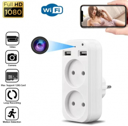 Camera Spion WIFI TSS- PEU2W Ascunsa in Priza Dubla 5MP Full HD Inregistrare Audio-Video Detectarea Miscarii cu Functie Memento 