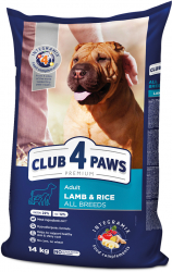 Hrana uscata pentru caini de toate rasele cu miel si orez hipoalergenic Premium Club 4 Paws 14 kg 