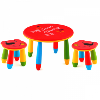 Set mobila copii masa rotunda SLANTE 70 cm culoare rosie cu 2 scaune URSULET rosu 