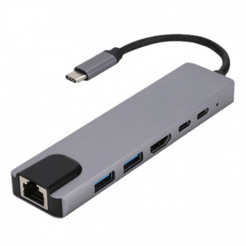 Adaptor Hub Multifunctional 6 In 1 Techstar® ZFZ6IN1B HDMI 4K USB-C 1 X USB 3.0 1 X USB 2.0 LAN RJ45 Eth 
