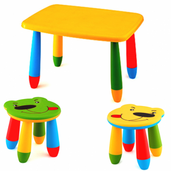 Set mobila copii masa MASHA dreptunghiulara 72 5x57cm culoare galbena cu 2 scaune URSULET galben verde 