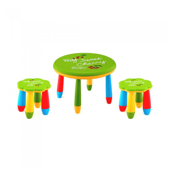 Set mobila copii masa rotunda SLANTE 70 cm culoare verde cu 2 scaune FLOARE verde 
