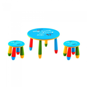 Set mobila copii masa rotunda SLANTE 70 cm culoare albastra cu 2 scaune GOGOASA albastru 