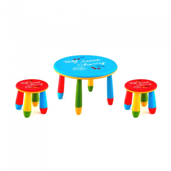 Set mobila copii masa rotunda SLANTE 70 cm culoare albastra cu 2 scaune GOGOASA rosu 