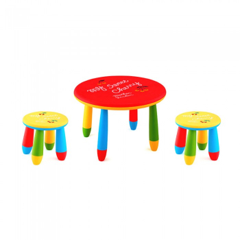 Set mobila copii masa rotunda SLANTE 70 cm culoare rosie cu 2 scaune GOGOASA galben 
