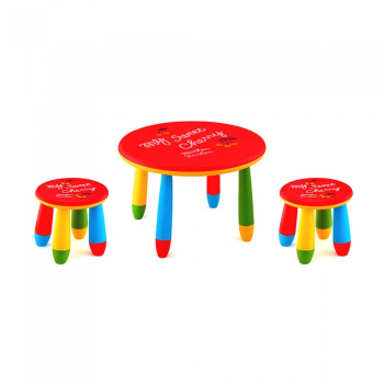 Set mobila copii masa rotunda SLANTE 70 cm culoare rosie cu 2 scaune GOGOASA rosu 