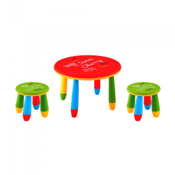 Set mobila copii masa rotunda SLANTE 70 cm culoare rosie cu 2 scaune GOGOASA verde 