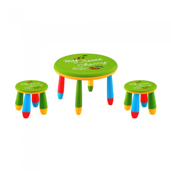 Set mobila copii masa rotunda SLANTE 70 cm culoare verde cu 2 scaune GOGOASA verde 