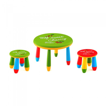 Set mobila copii masa rotunda SLANTE 70 cm culoare verde cu 2 scaune GOGOASA verde rosu 