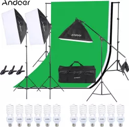 Kit lumini Studio 3 softbox + suport fundal 2x2 m + 3 panze Andoer 