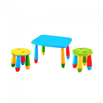 Set mobila copii masa MASHA dreptunghiulara 72 5x57cm culoare albastra cu 2 scaune FLOARE galben verde 