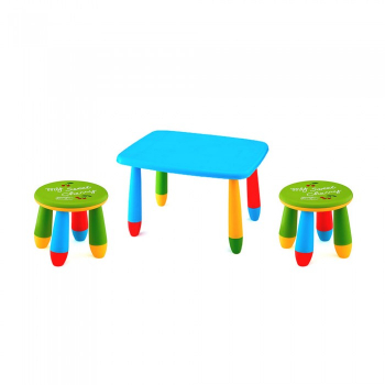Set mobila copii masa MASHA dreptunghiulara 72 5x57cm culoare albastra cu 2 scaune GOGOASA verde 