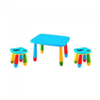 Set mobila copii masa MASHA dreptunghiulara 72 5x57cm culoare albastra cu 2 scaune URSULET albastru 