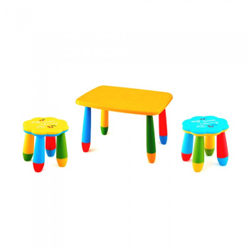 Set mobila copii masa MASHA dreptunghiulara 72 5x57cm culoare galbena cu 2 scaune FLOARE galben albastru 